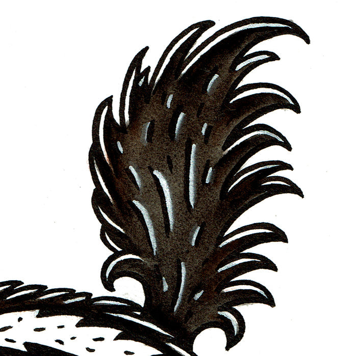 American traditional tattoo flash wildlife illustration Striped Skunk ink and watercolor painting.