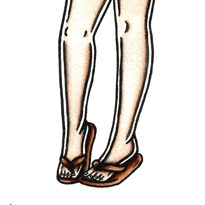 American traditional tattoo flash beachy sun dress pinup print.