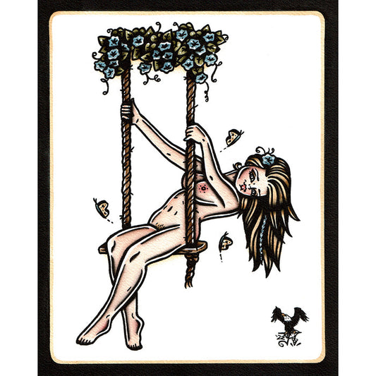 American traditional tattoo flash Nude Swing Pinup watercolor pinup.