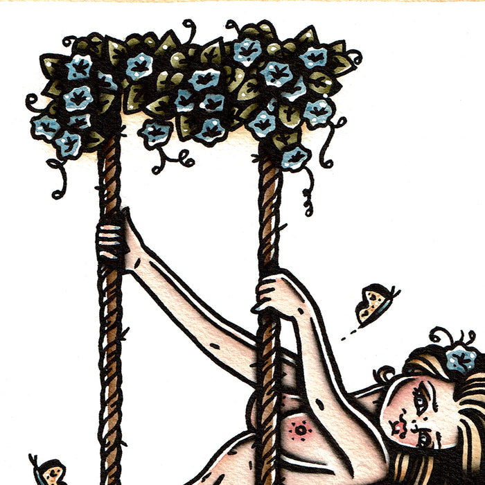 American traditional tattoo flash Nude Swing Pinup watercolor pinup.