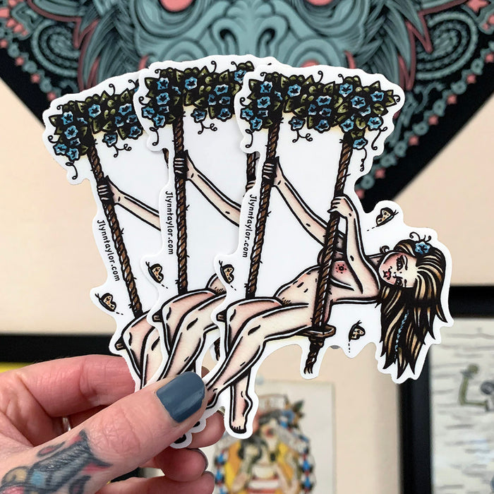 American traditional tattoo flash nude Swing Pinup watercolor sticker.