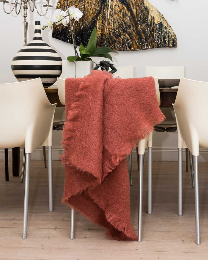 Tea Rose Pink Mohair Throw Blanket