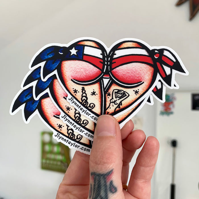 American traditional tattoo flash Texas Flag Scrunch Butt Heart watercolor Stickers.