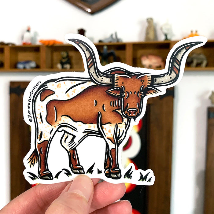 American traditional tattoo flash Texas Longhorn watercolor sticker.
