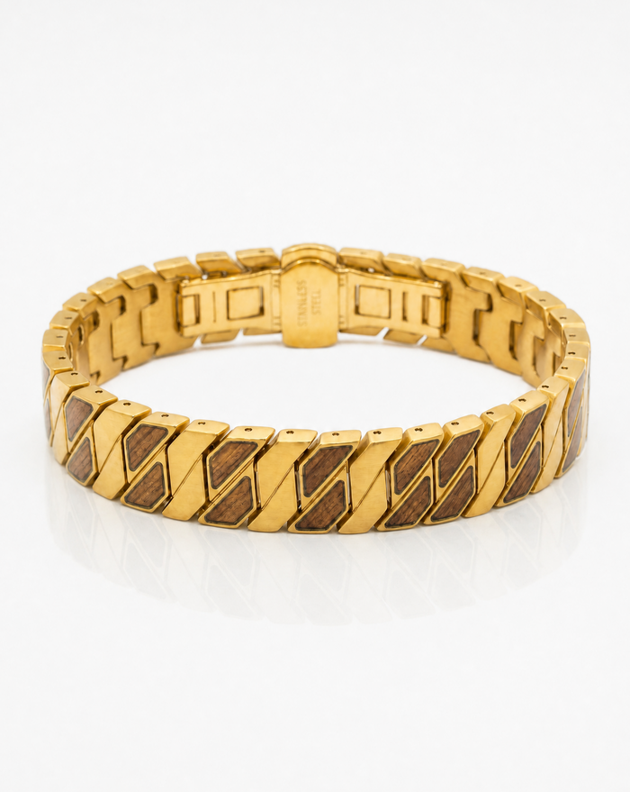 The Manoa Bracelet - Koa and Gold Plated Steel