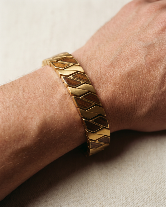 The Manoa Bracelet - Koa and Gold Plated Steel - Close-Up