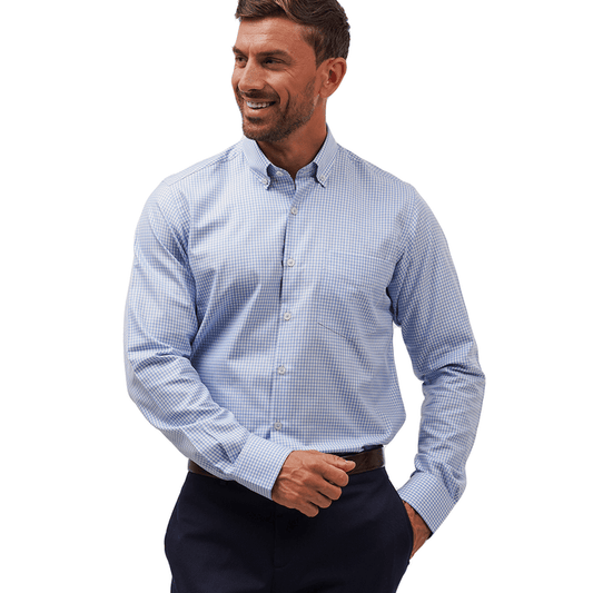 Twill Gingham Check Sky Casual Fit Shirt