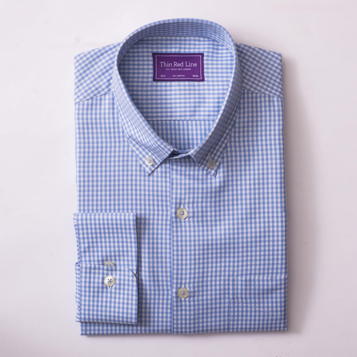 Twill Gingham Check Sky Casual Fit Shirt