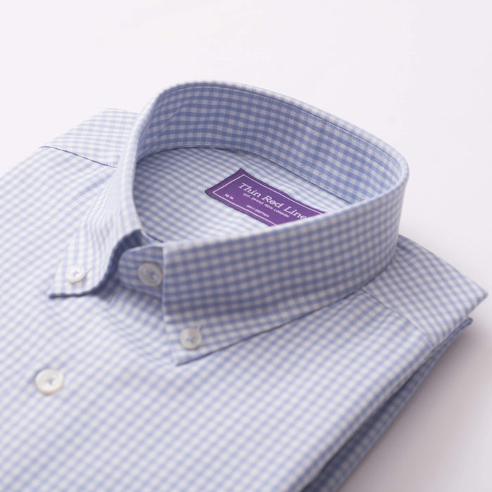 Twill Gingham Check Sky Casual Fit Shirt