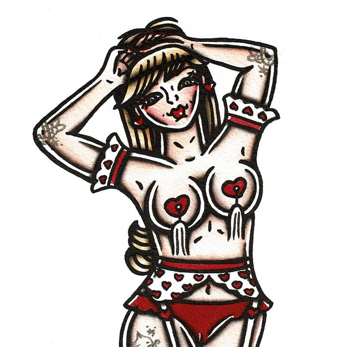 Valentine Burlesque Pinup Original Painting