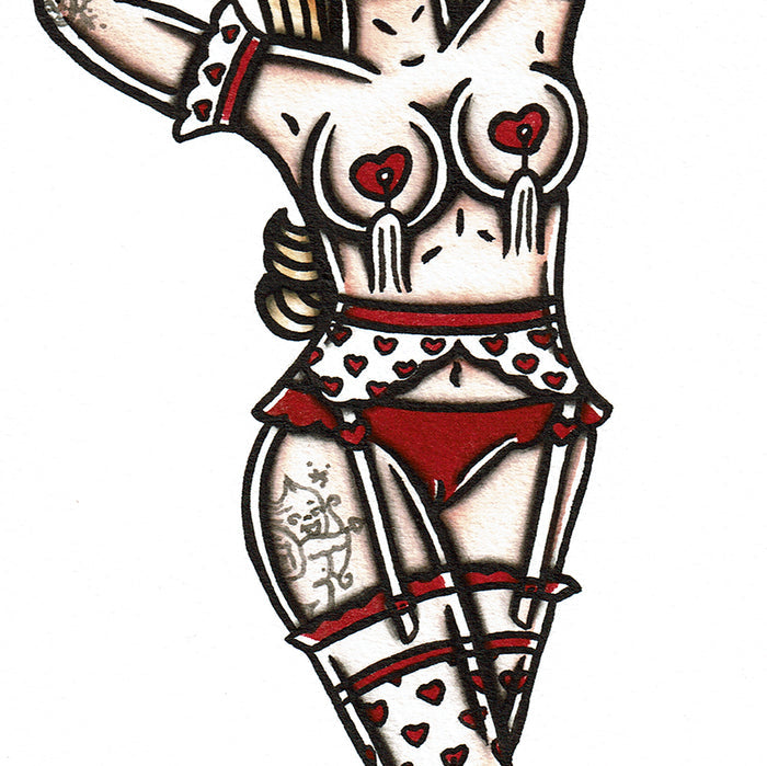 Valentine Burlesque Pinup Original Painting