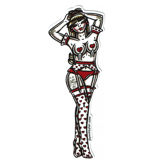 American traditional tattoo flash Valentine Hearts Burlesque Pinup watercolor sticker.