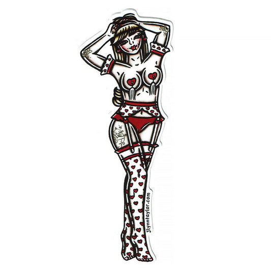 American traditional tattoo flash Valentine Hearts Burlesque Pinup watercolor sticker.
