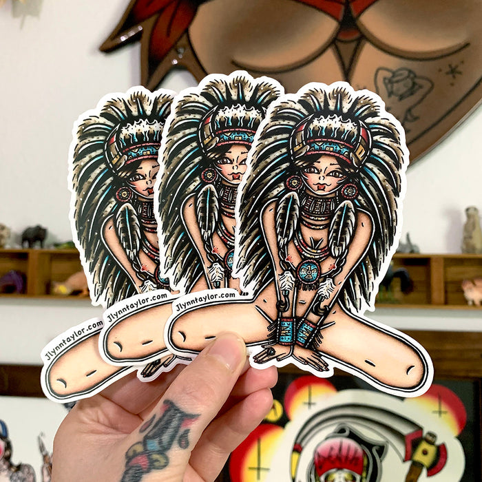 American traditional tattoo flash illustration Victory Headdress Native American Pinup watercolor stickers.