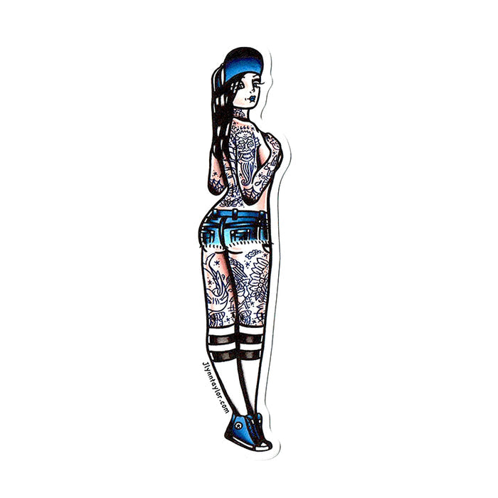 American traditional tattoo flash West Coast Skateboard Pinup Sticker Set.