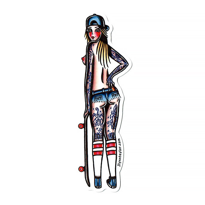 American traditional tattoo flash West Coast Skateboard Pinup Sticker Set.