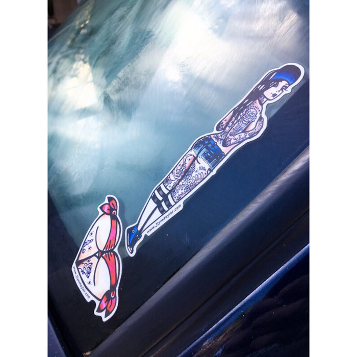 American Traditional tattoo flash West Coast Skateboard Pinup watercolor sticker.