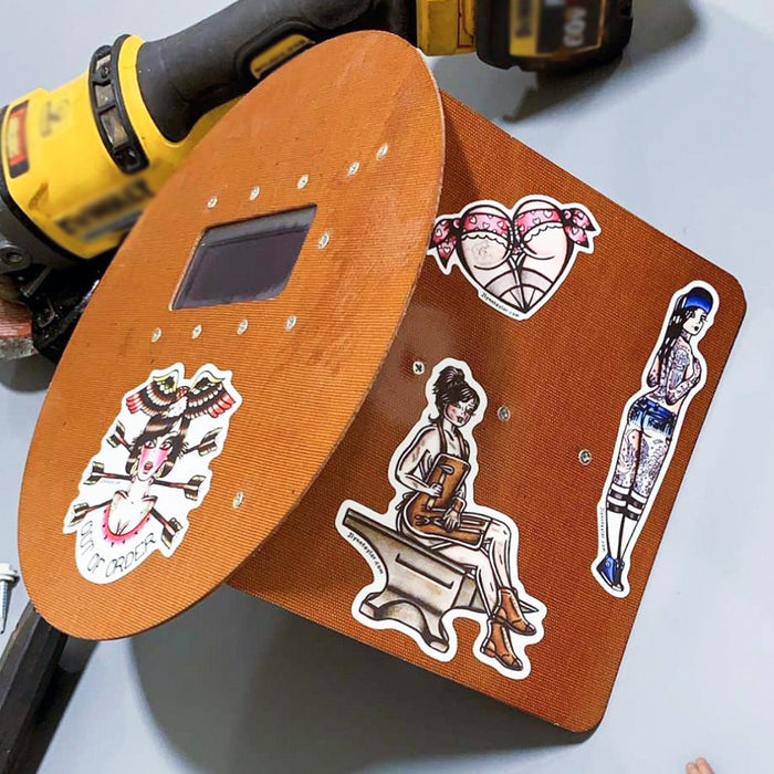 American Traditional tattoo flash West Coast Skateboard Pinup watercolor sticker.