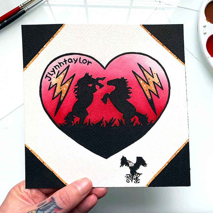Wild Horses Heart tattoo flash painting.