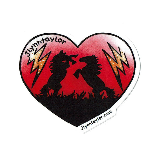 American traditional tattoo flash Wild Horses Heart watercolor sticker.
