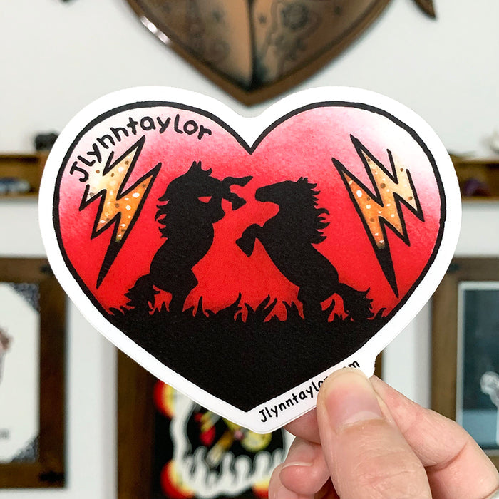 American traditional tattoo flash Wild Horses Heart watercolor sticker.