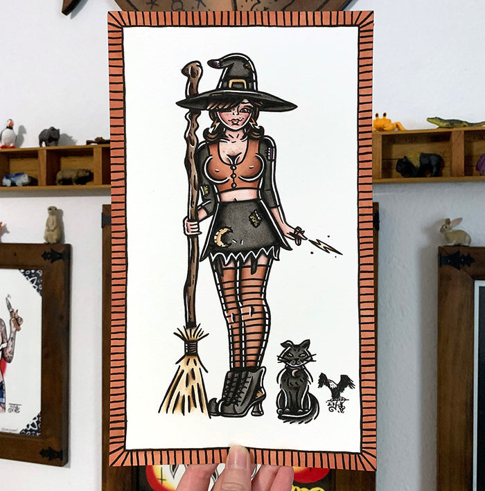 Witch and Cat Original Painting