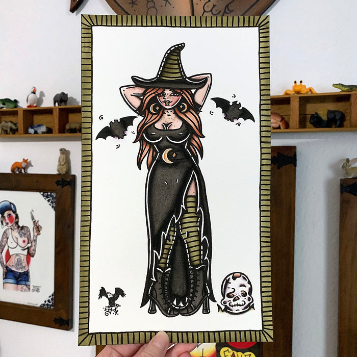 Witch and Skull Original Painting