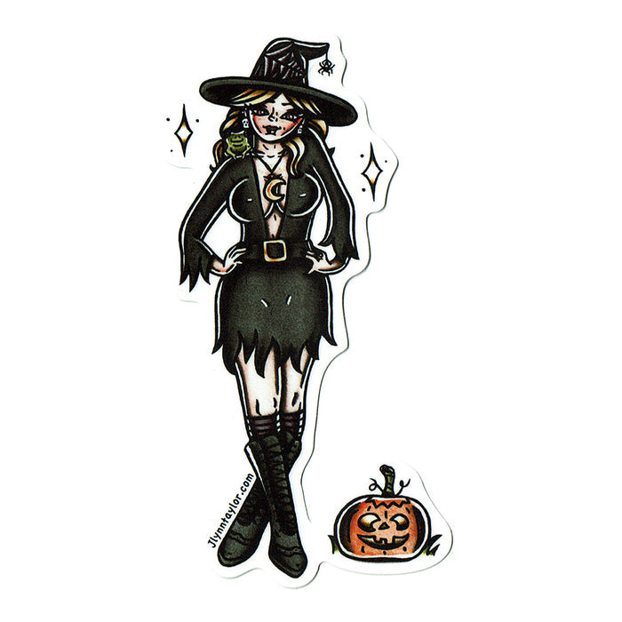 American traditional tattoo flash witch pinup sticker.