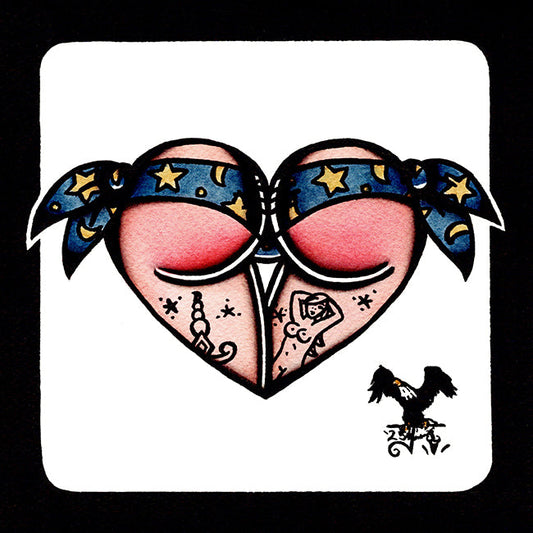 American traditional tattoo flash wizard warlock  Scrunch Butt Bikini Booty Heart watercolor painting.