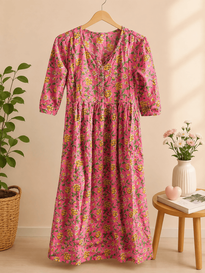Women A-line Pink Midi/Calf Length Dress
