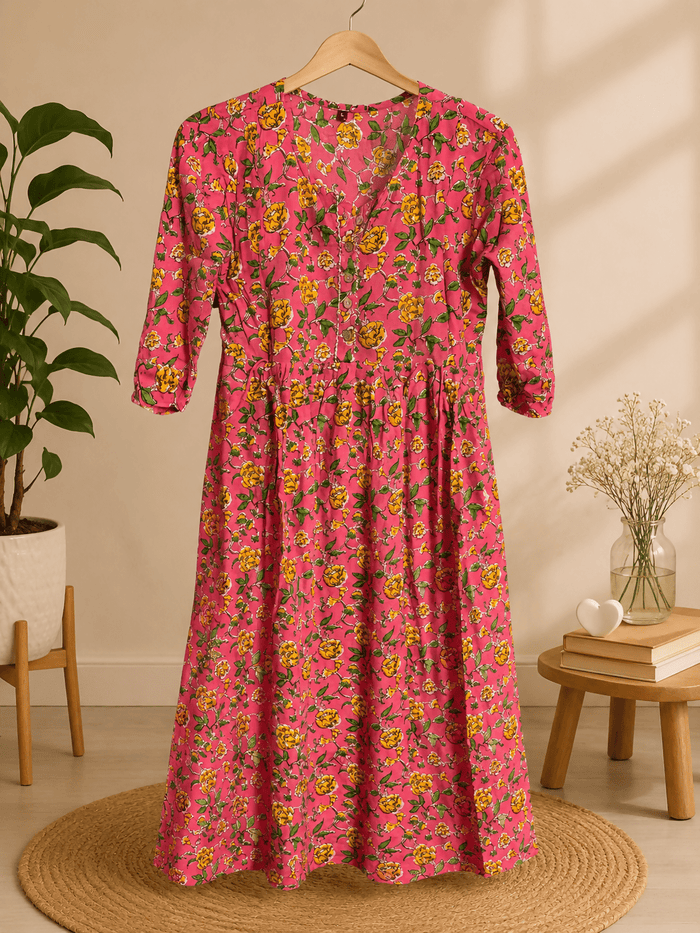 Women A-line Pink Midi/Calf Length Dress