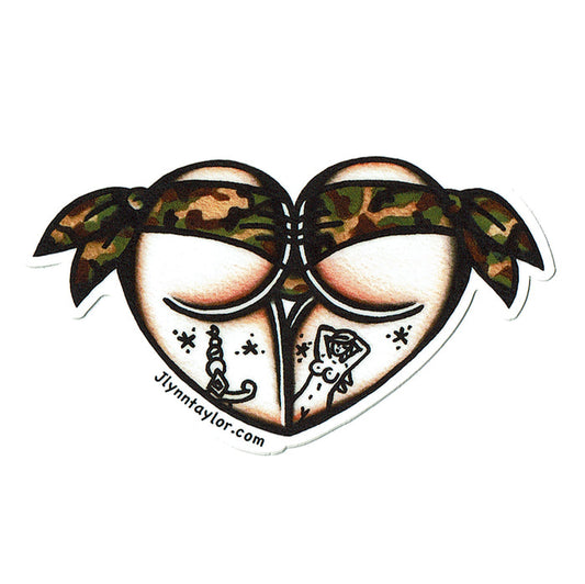 American traditional tattoo flash Woodland Camouflage Scrunch butt Booty Heart watercolor sticker.