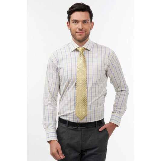 Yellow with sky & blue squares silk tie - Thin Red Line