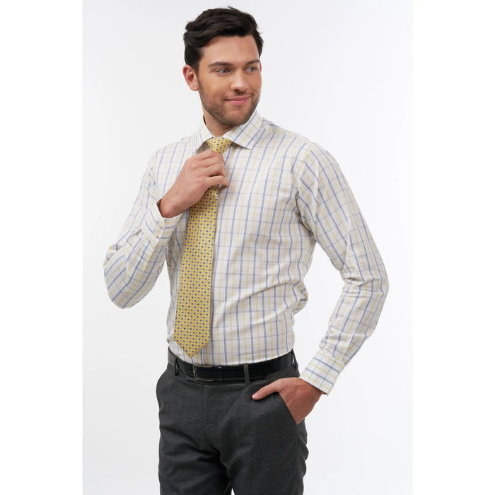 Yellow with sky & blue squares silk tie - Thin Red Line