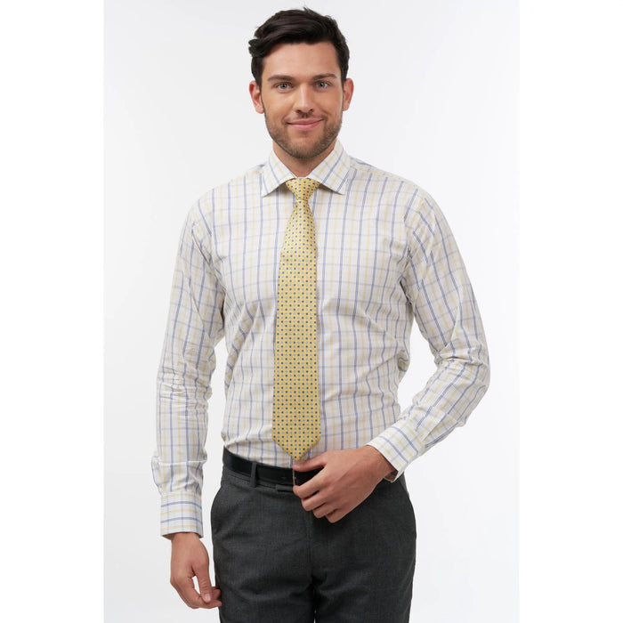 Yellow with sky & blue squares silk tie - Thin Red Line
