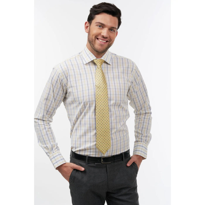 Yellow with sky & blue squares silk tie - Thin Red Line