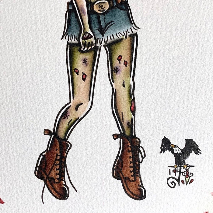 American Traditional tattoo flash sexy zombie pinup spitshade painting.