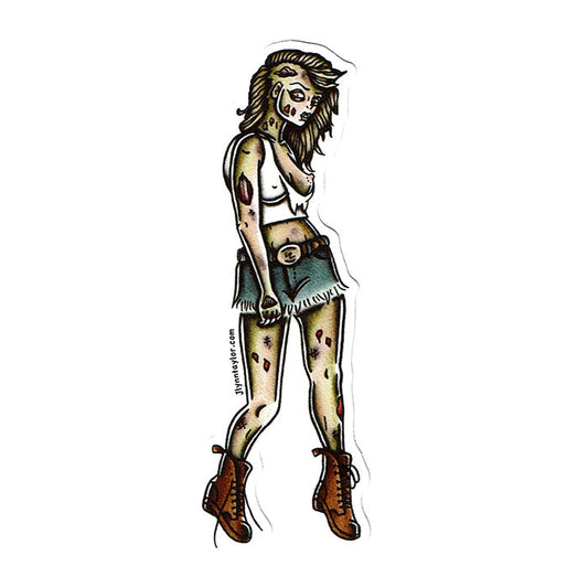 American traditional tattoo flash zombie pinup watercolor sticker.
